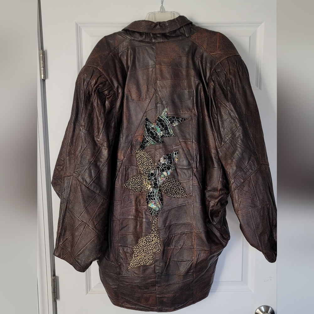 Vintage Oversized Leather Jacket with detailing